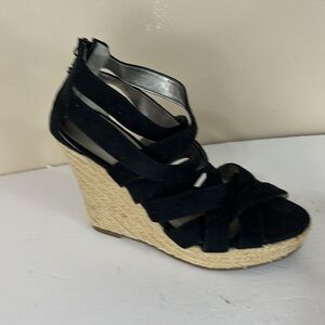 Cato Black Strappy  Platform Wedges Espadrilles Size 8 NWT